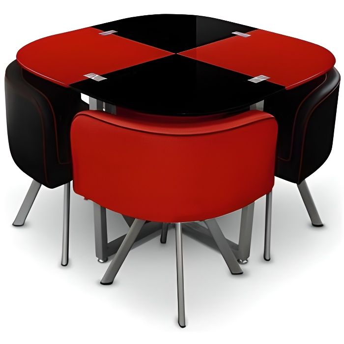 ensemble table de repas avec 4 chaises design malaga noir & rouge