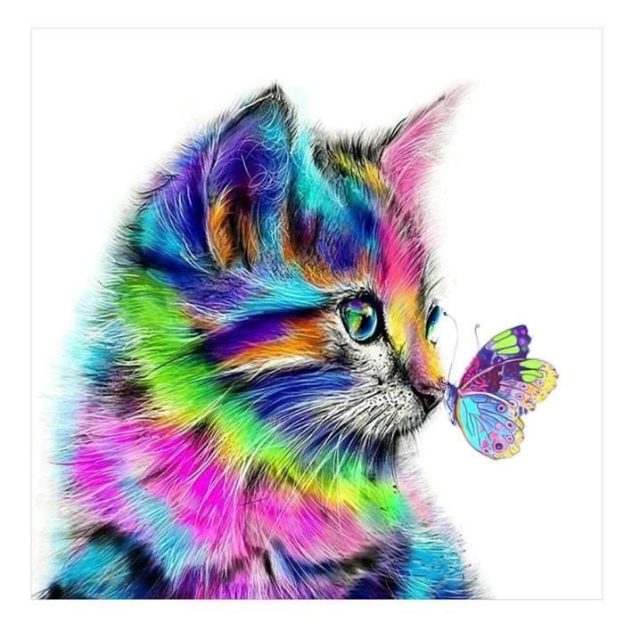 Multicolore Chat Peinture Au Diamant 5d Tableau Decoratif 30 30cm Achat Vente Tableau Toile Cdiscount