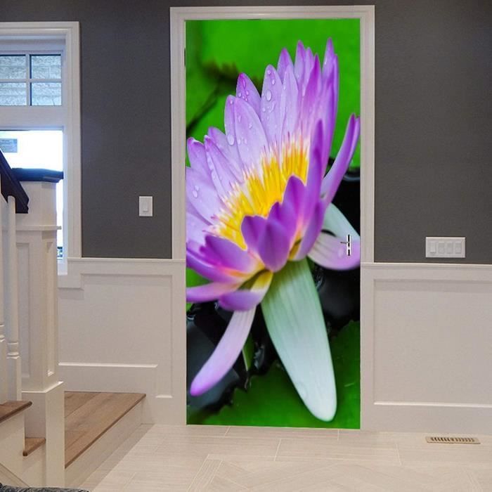 Sticker Porte 3D Fleur Blanche Relief Doré - Autocollant PVC, Décoration Murale De Porte Facile à Poser - 3