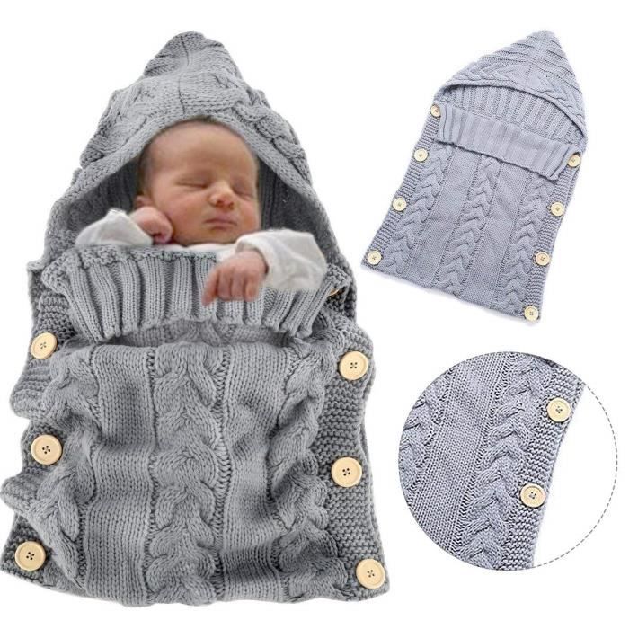 Sac de couchage pour bébé Nouveau-né Tricot Gris 0-12 mois