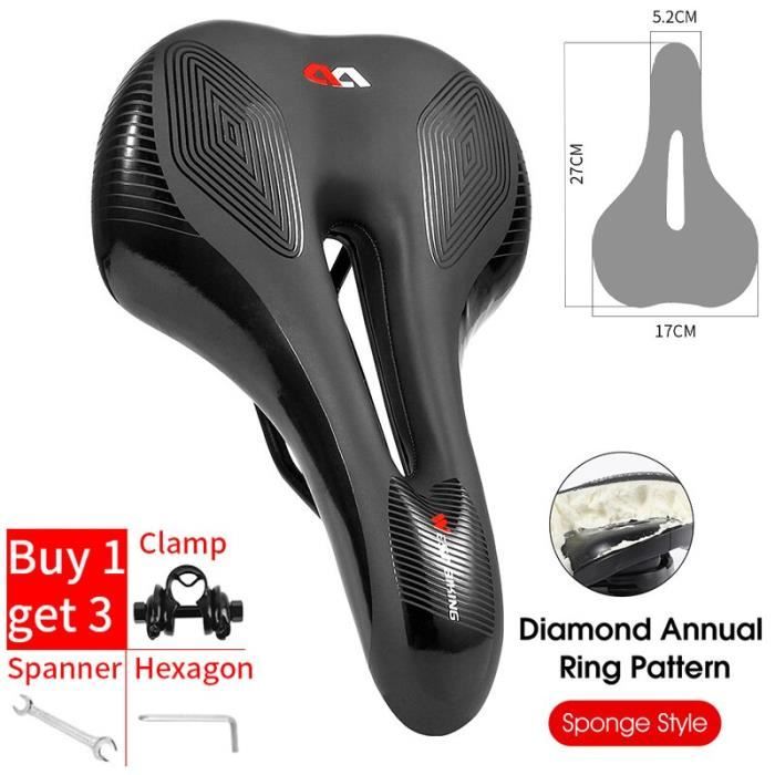 SGODDE Selle De Vélo Confort Gel Cuir PU – Noire/bleue Pour Route Et VTT