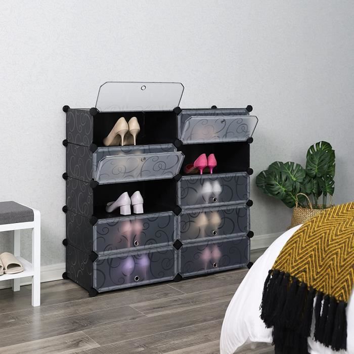 YGONGMYL Armoire à Chaussures Étagère à Chaussures en Plastique Polyvalente Modulable - 90 x36 x88 cm Noir ( 2 x 5 Cubes)