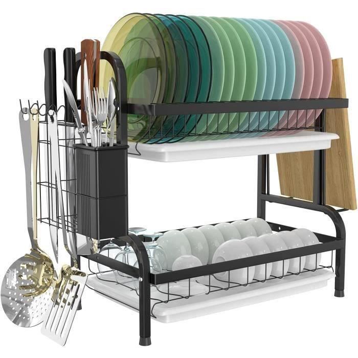 volumoon Porte Ustensiles, Porte ustensiles en acier inoxydable, Égouttoir à Couverts avec 2 Compartiments, Rangement Ustensiles Cuisine pour Cuillères, Spatules, Fourchettes, Comptoir (Noir volumoon Porte Ustensiles, Porte ustensiles en acier inoxydable, Égouttoir à Couverts avec 2 Compartiments, Rangement Ustensiles Cuisine pour Cuillères, Spatules, Fourchettes, Comptoir (Noir