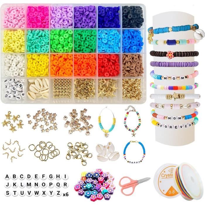 5000 Pièce Perles pour Bijoux Bricolage Bracelet Coloré,Perles Heishi pour Fabrication de Bracelet Loisirs Créatif Kit,Collier