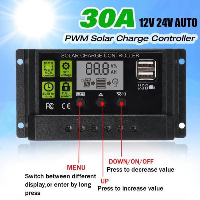 30A 12V24V AUTO LCD PWM Panneau solaire Régulateur Contrôleur de charge