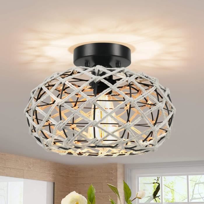 Lustre Suspendu Corde Chanvre - Prise E27 - 5m Câble - Style Industriel Vintage - Pour Salon/chambre