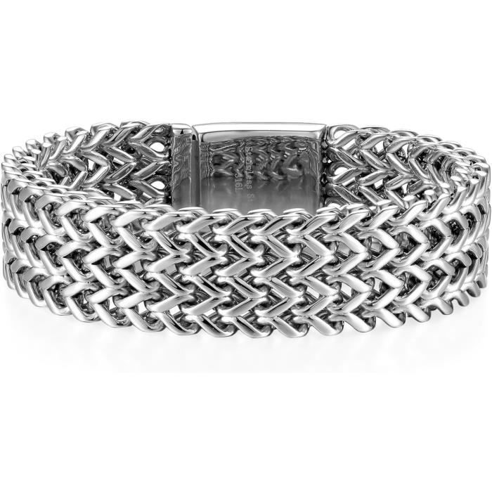 Bracelet Femme Chaîne De Vélo/moto En Acier Inoxydable - Longueur 21-22 Cm, Couleur Argent