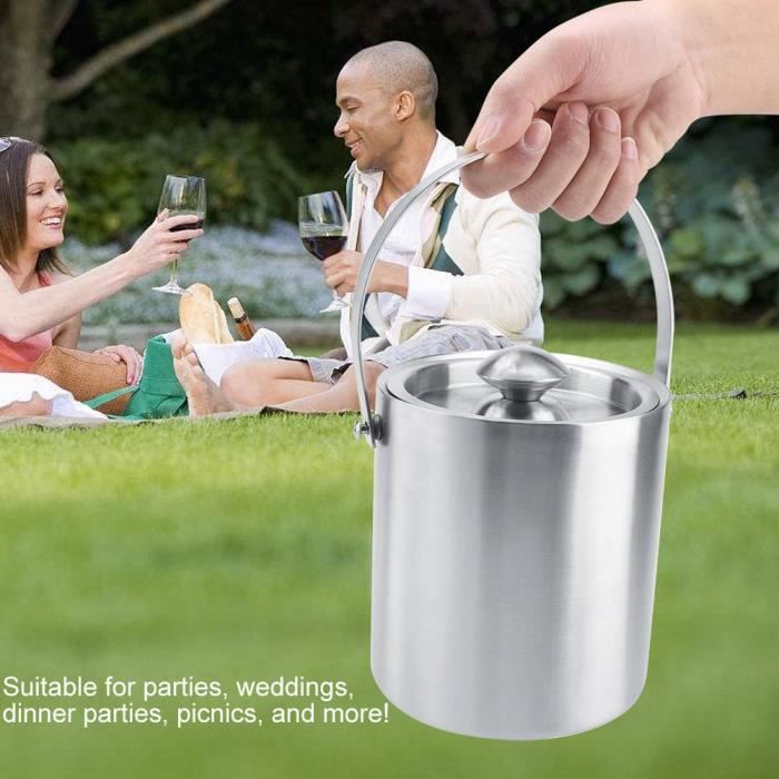 Sailnovo Seau à Glace En Acier Inoxydable Avec Pinces Et Couvercle