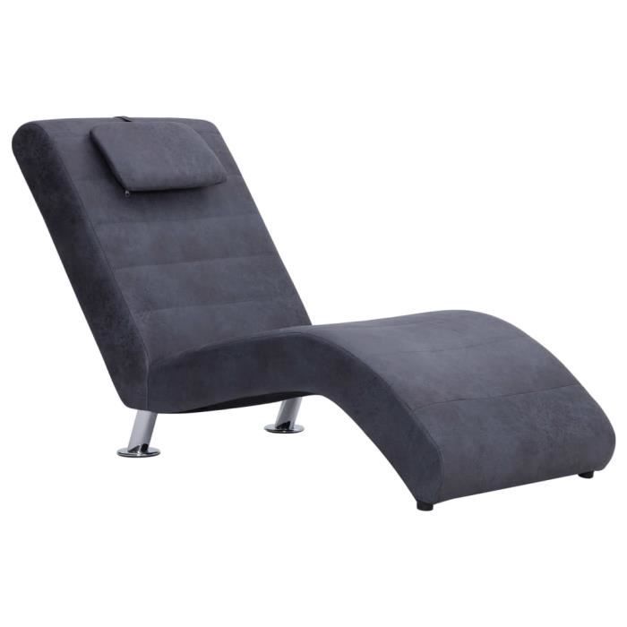 chaise longue - transat - bain de soleil - bao chaise longue avec oreiller gris similicuir daim - 7358244815809