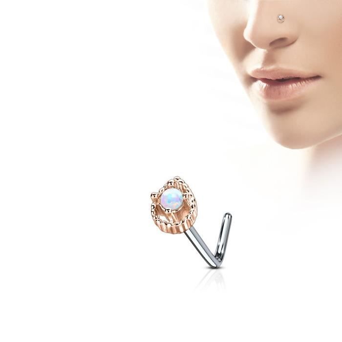 Piercing nez tige tire-bouchon opale blanche Piercing nez tige tire-bouchon opale blanche