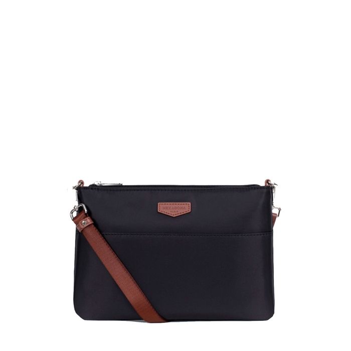 Sac porté travers Hexagona ref 50526 Noir/Marron 26*18*2