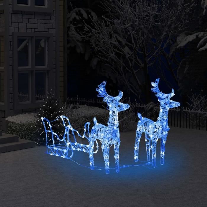 Décoration de Noël Rennes et traîneau 160 LED 130 cm Acrylique LIA