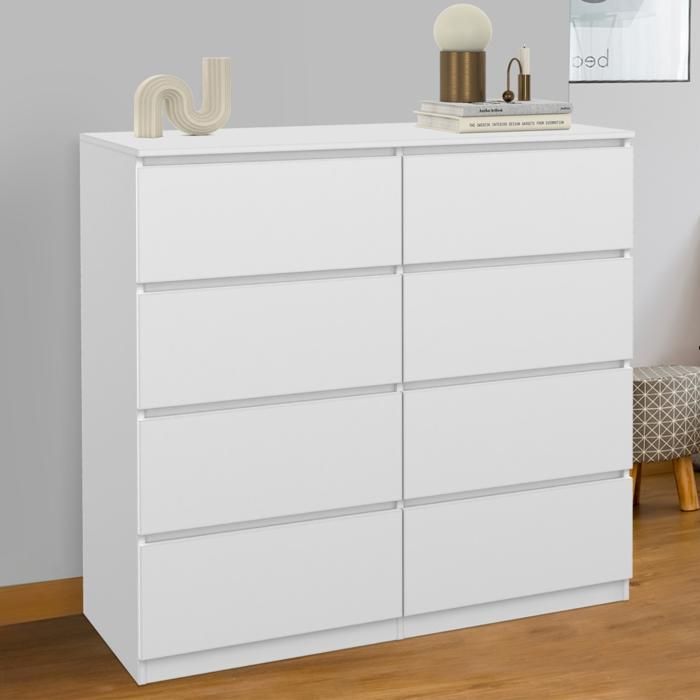 IDMARKET Commode 8 tiroirs TOMI 110 cm bois blanc IDMARKET Commode 8 tiroirs TOMI 110 cm bois blanc