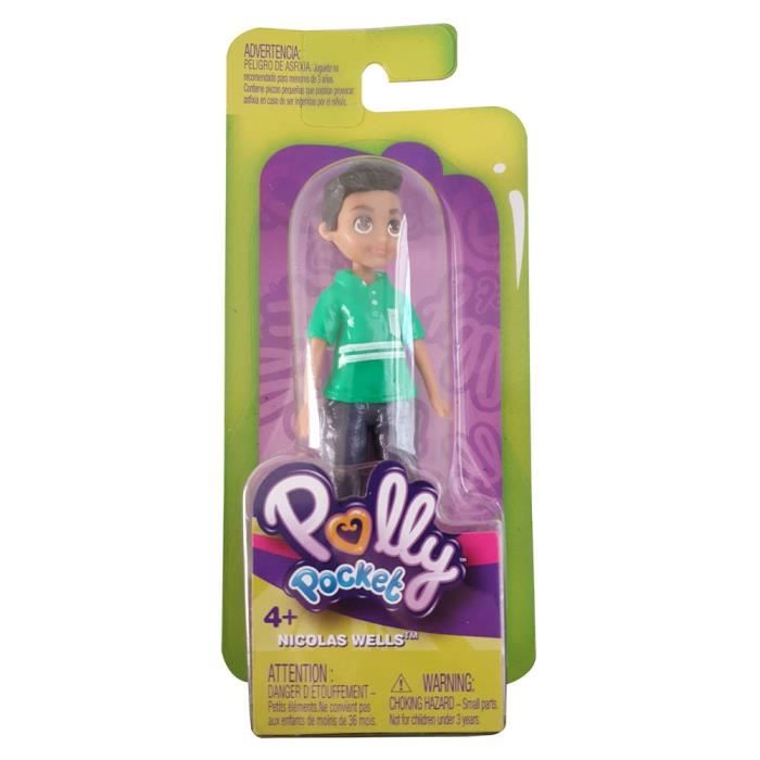 Polly Pocket - MATTEL - Mini poupée NICLAS avec pantalon bleu et chemise verte - Jouet en plastique multicolore