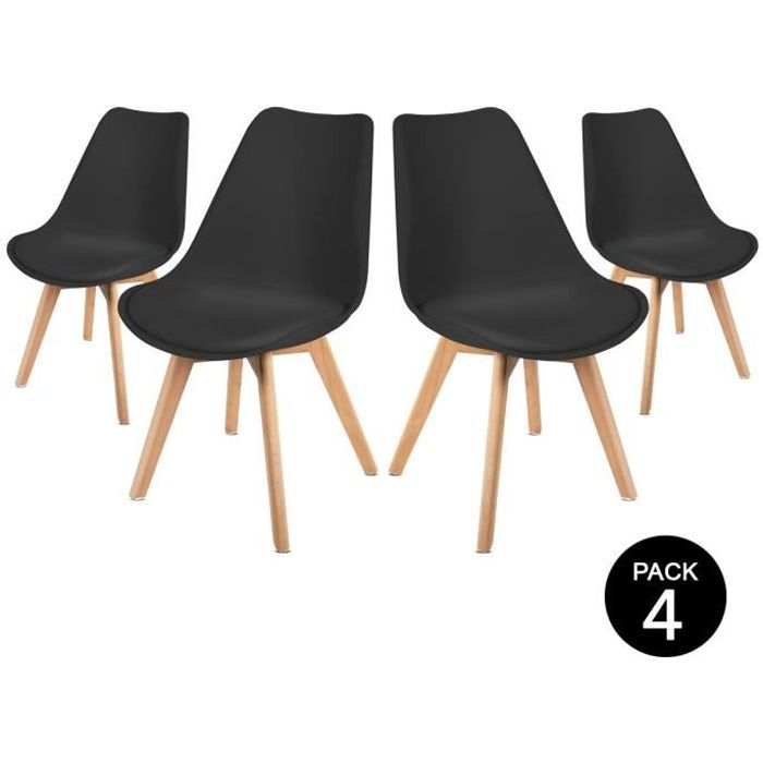 chaises de salle à manger lena black x4 - mc haus - design nordique - noir