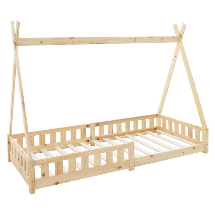ML-Design Lit dEnfants Tipi 90x200 cm Naturel avec Protection Antichutes et Sommier à Lattes Bois de Pin ML-Design Lit dEnfants Tipi 90x200 cm Naturel avec Protection Antichutes et Sommier à Lattes Bois de Pin