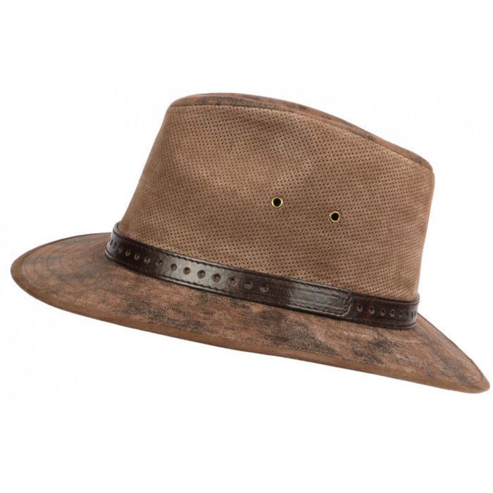 Aussie Apparel Lederhut Flinder Braun - Fedora Aus Schweineleder Für Damen & Herren