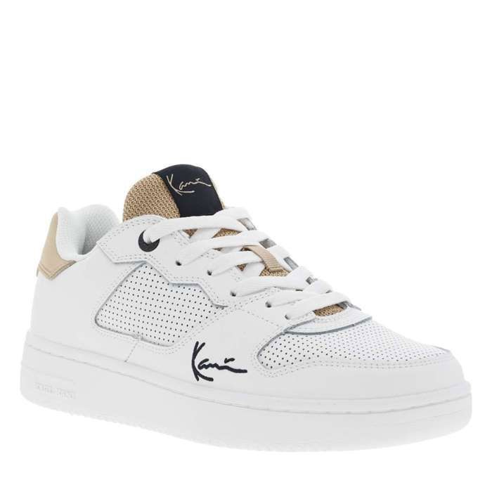 Baskets tennis en cuir blanches avec nom de la marque brodé en bleu