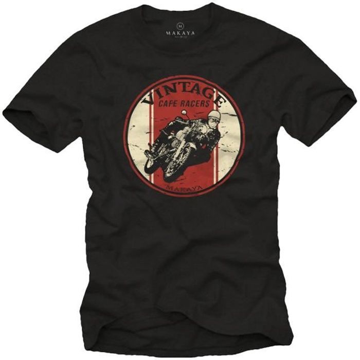Vetement Moto Homme Cadeau Original Cafe Racer T-Shirt Noir XL
