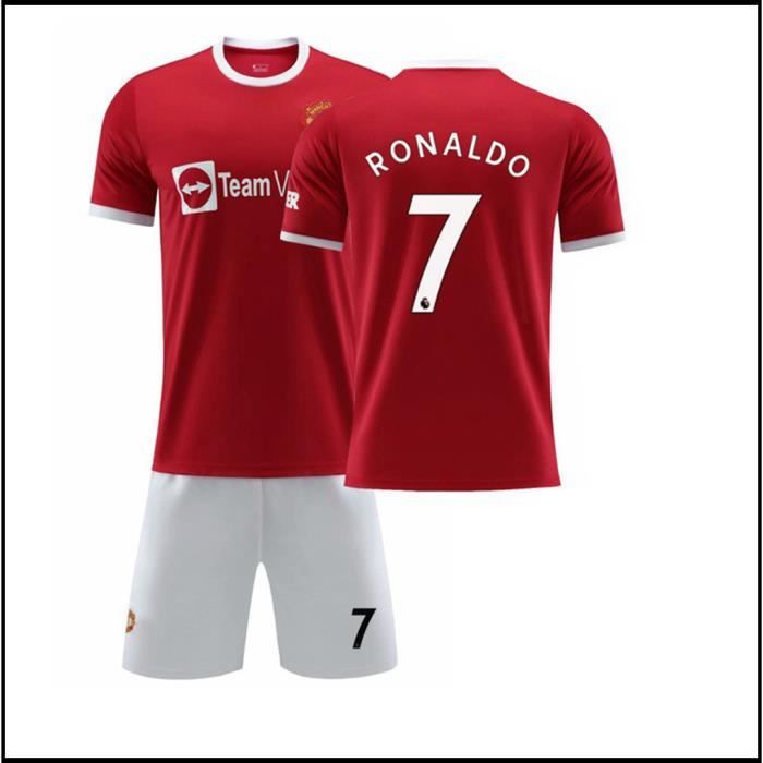 Sportbaer Maillot de football Cristiano Ronaldo Saison 2021 2022 Maillot Blanc Noir Numéro 7 Première Maillot Réplique officielle autorisée Tailles adulte et enfant