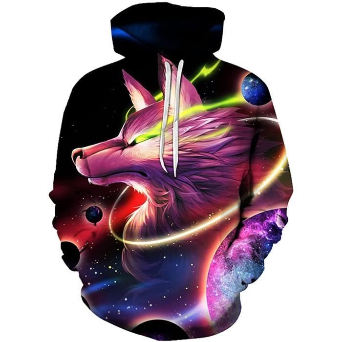 Hommes Graphique De Loup Cool Sweat Shirt A Capuche Imprime 3d Realiste Avec Poche Avant 62 Noir Cdiscount Pret A Porter