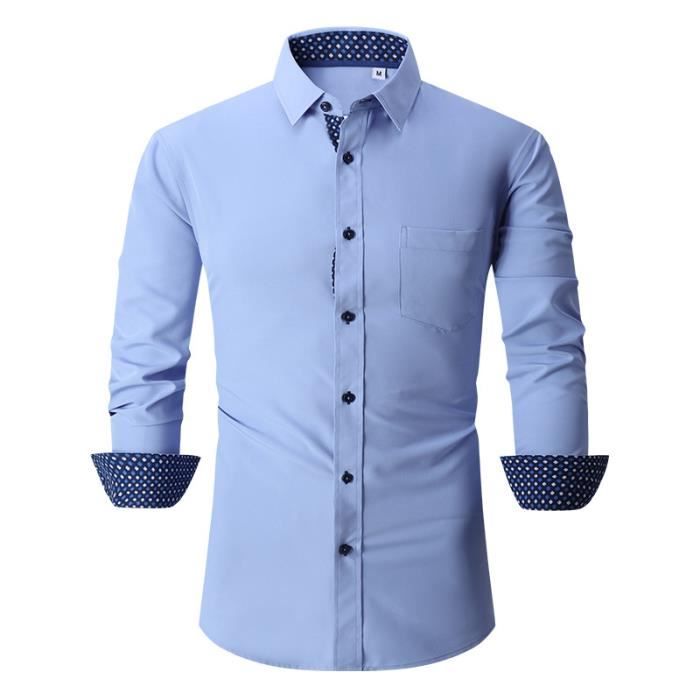 Chemise Homme Manches Longues Business Chemise Elegant Avec Poche Couleur Unie Tissu Confortable