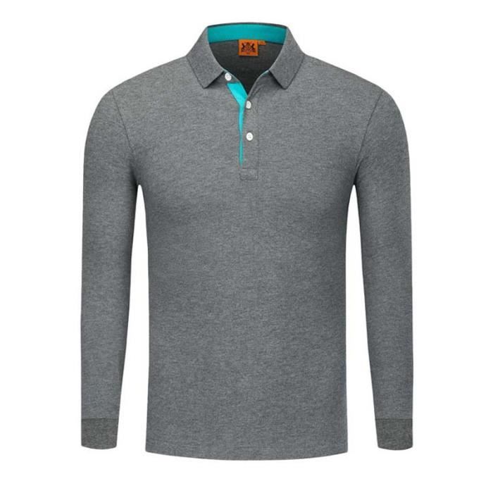 Polo Homme Manche Longue 100% Coton D?�contract?� Couleur Unie Col ?? Revers ??t?� Automne 