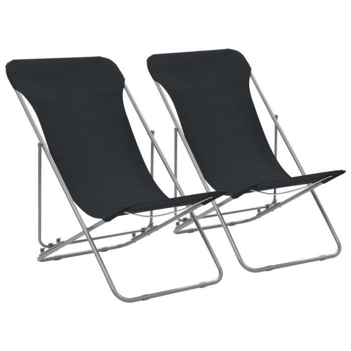 chaise de plage pliable ovonni - noir - acier et tissu oxford - inclinable sur 3 positions