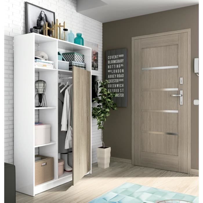 Armoire Meuble de rangement LUX coloris blanc brillant-cambrian - Hauteur 180 x Longueur 100 x Profondeur 35 cm Armoire Meuble de rangement LUX coloris blanc brillant-cambrian - Hauteur 180 x Longueur 100 x Profondeur 35 cm