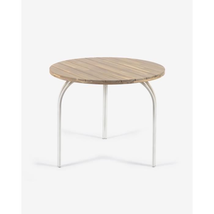 table de jardin ronde coloris naturel -blanc en bois d'acacia et acier - diamètre 90 x hauteur 75 cm