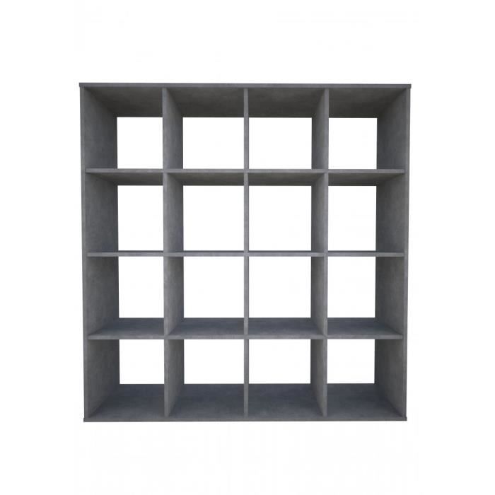 etagères bibliothèque séparateur de pièce polini kids regal 16 cubes gris béton l 137,6 x p 29 x h 142 cm