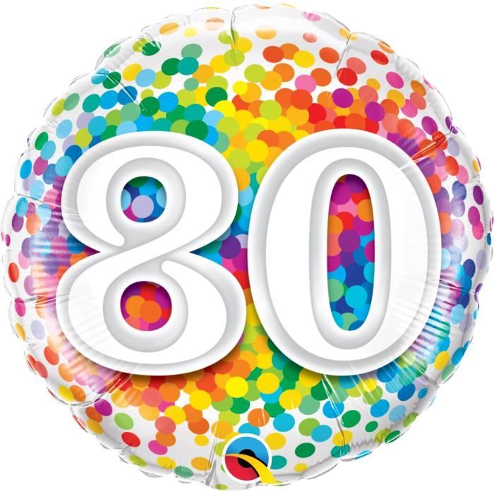 Ballon Anniversaire 80 Ans Rainbow Confetti 45 Cm Cdiscount Maison