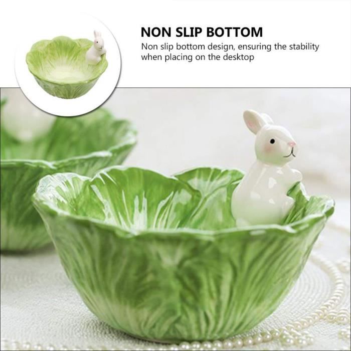 Bol Enfant En Céramique 5.89 Pouces Lapin Et Chou Vert - Vaisselle Dessin Animé Pour Repas Famille