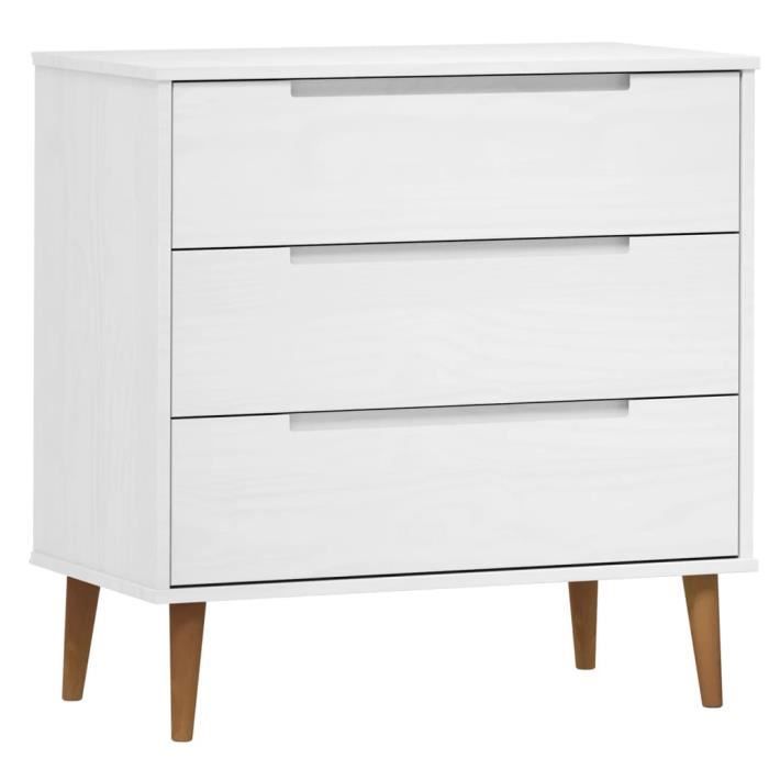 Commode - SALALIS - MOLDE - Bois de pin massif - 3 tiroirs - Finition vernis UV