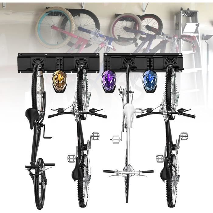 Support Mural Vélo Garage - Système Rangement Vertical 4 Vélos + 3 Casques Jusqu'à 230kg