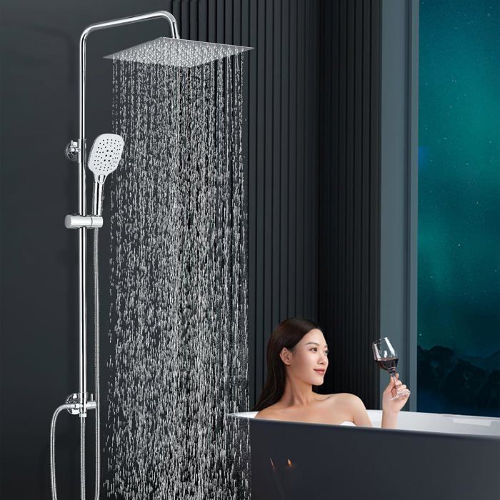 Colonne de Douche sans Mitigeur ,Ensemble de Douche avec 30CM pomme de douche Pluie en acier inoxydable ,Système de Douche,Chromé