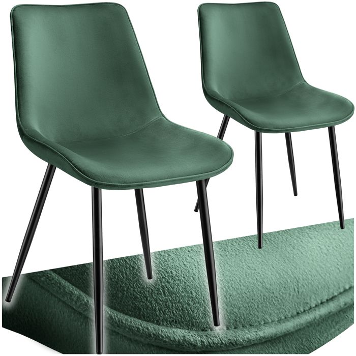Chaise - TECTAKE - Lot de 2 fauteuils MONROE aspect velours et ergonomique pieds en acier noir 48 x 59 x 825 cm - Vert foncé
