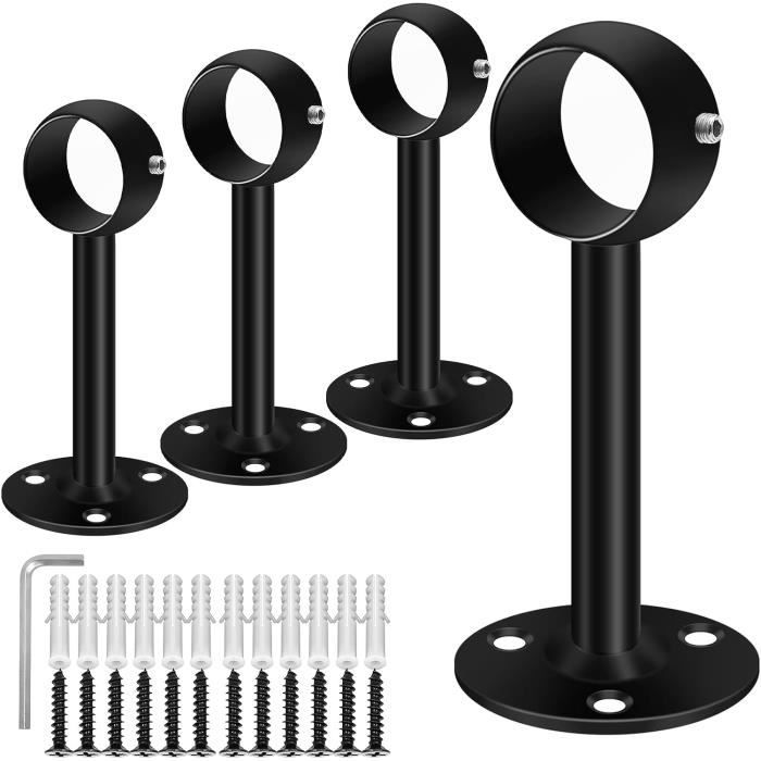 4 Supports Tringle Rideau Plafond INCREWAY Noir - Pour Tringles 16mm