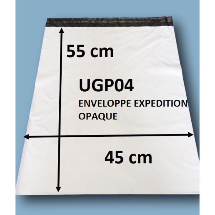 10 Enveloppes plastique blanches opaques 450 x 550 mm, pochettes  d'expédition 45x55 cm 60 microns 32gr