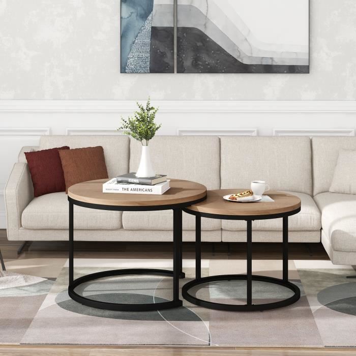 GES - Table basse ronde 2 ensemble - table d'appoint (chêne) -GES1 ...