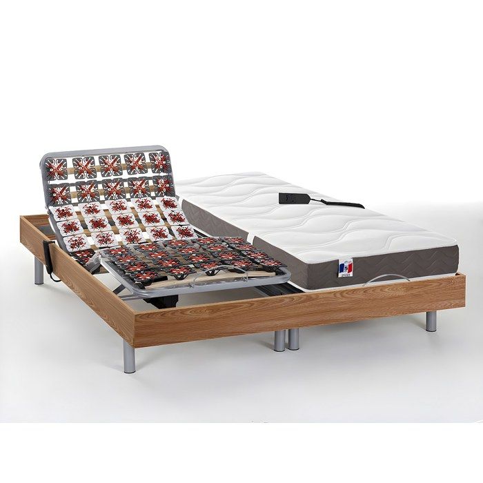 Lit électrique de relaxation tout plots + matelas 100% latex 3 zones - 2 x 80 x 200 cm - Naturel clair - JUPITER de YSMÉE Lit électrique de relaxation tout plots + matelas 100% latex 3 zones - 2 x 80 x 200 cm - Naturel clair - JUPITER de YSMÉE