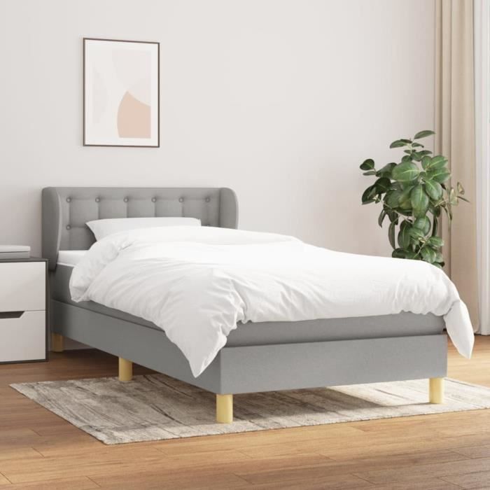 Lit Adulte - VIDAXL - 90 x 190 cm - Tissu Gris clair - Sommier Tapissier - Matelas Inclus Lit Adulte - VIDAXL - 90 x 190 cm - Tissu Gris clair - Sommier Tapissier - Matelas Inclus