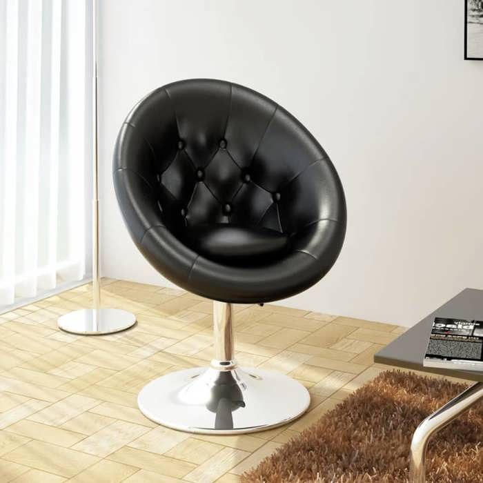 vidaXL Fauteuil Rétro Capitonné Noir Acier Finition Chrome Poli Chaise de Club 240449