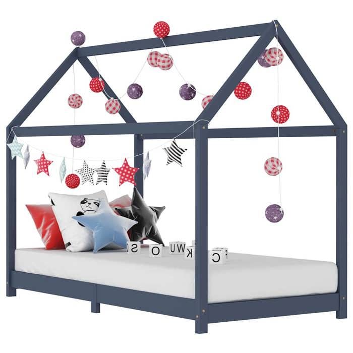 vidaXL Cadre de lit denfant Gris Bois de pin massif 90 x 200 cm 283354