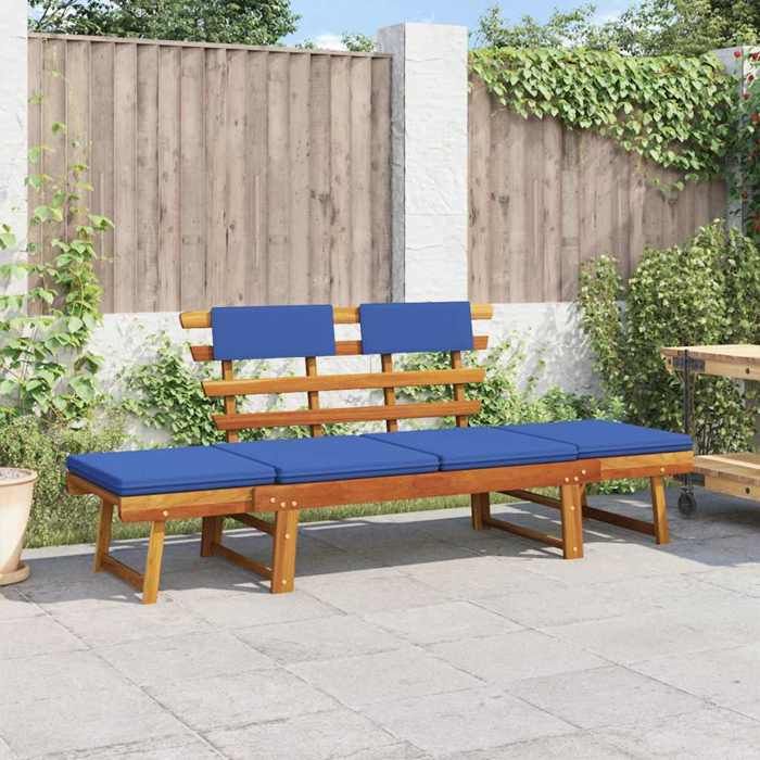 vidaXL Banc de jardin avec coussins 2 en 1 190 cm Bois solide d'acacia - vue 4