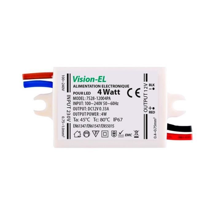 Transformateur LED - VISION-EL - 220V/12V 4W - Intérieur - 52x22x20 mm - 1 prise