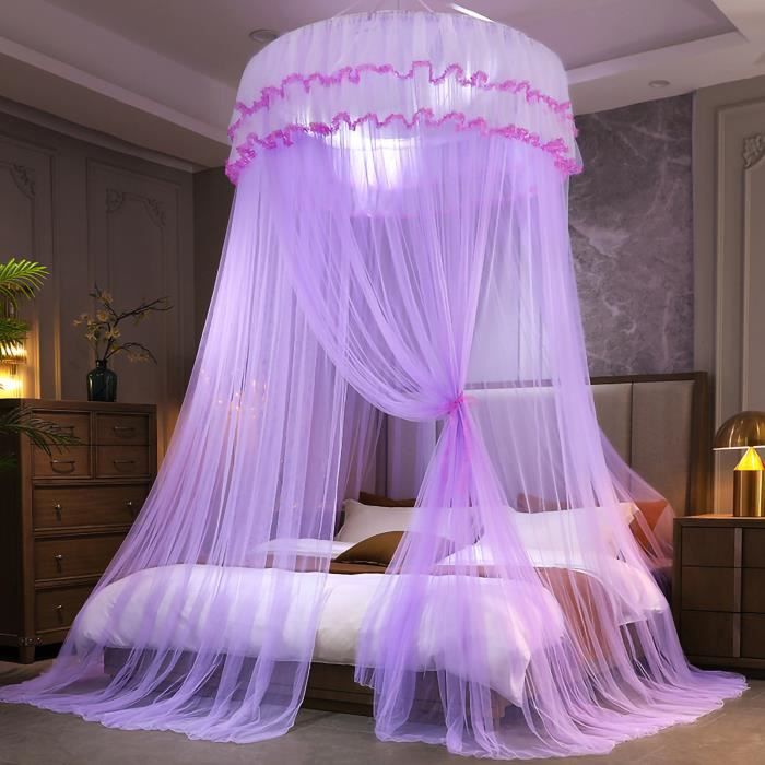 Ciel De Lit En Mousseline 480cm - Kit 4 Pièces Avec Décorations - Pour Lit D'Enfant Ou Adulte - Blanc