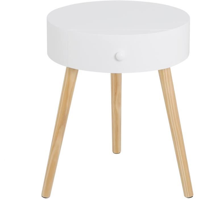woltu table de chevet blanche avec tiroir de rangement, table de nuit ronde en bois pour salon chambre, 38x38x47cm