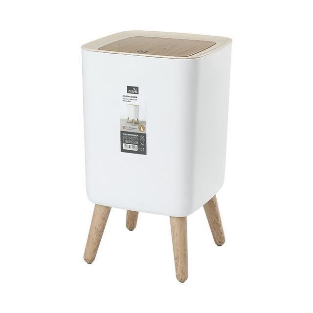 Poubelle à Pédale 10L - Couvercle Pressoire, Design Imitation Bois, Pour Cuisine/salle De Bain