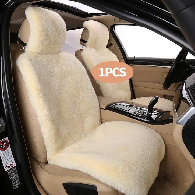 COUVRE SIEGE,Beige--Housse de protection de siège de voiture en laine, 1  pièce, Capes en fourrure, coussin de siège avant en peluche - Cdiscount Auto
